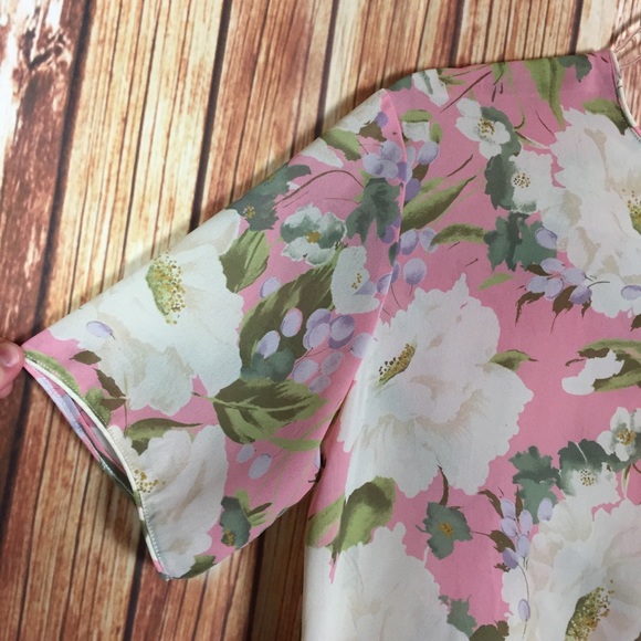 Vintage 80s Oui Petites Coquette Floral Short Sleeve Lightweight Blouse Top 8P - Picture 4 of 6